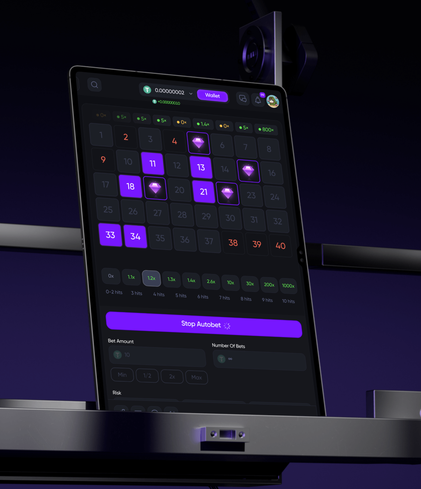 Pasino crypto casino game on a tablet