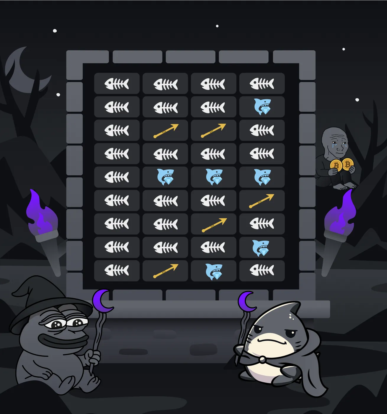 Pasino mascots in front of a slot grid