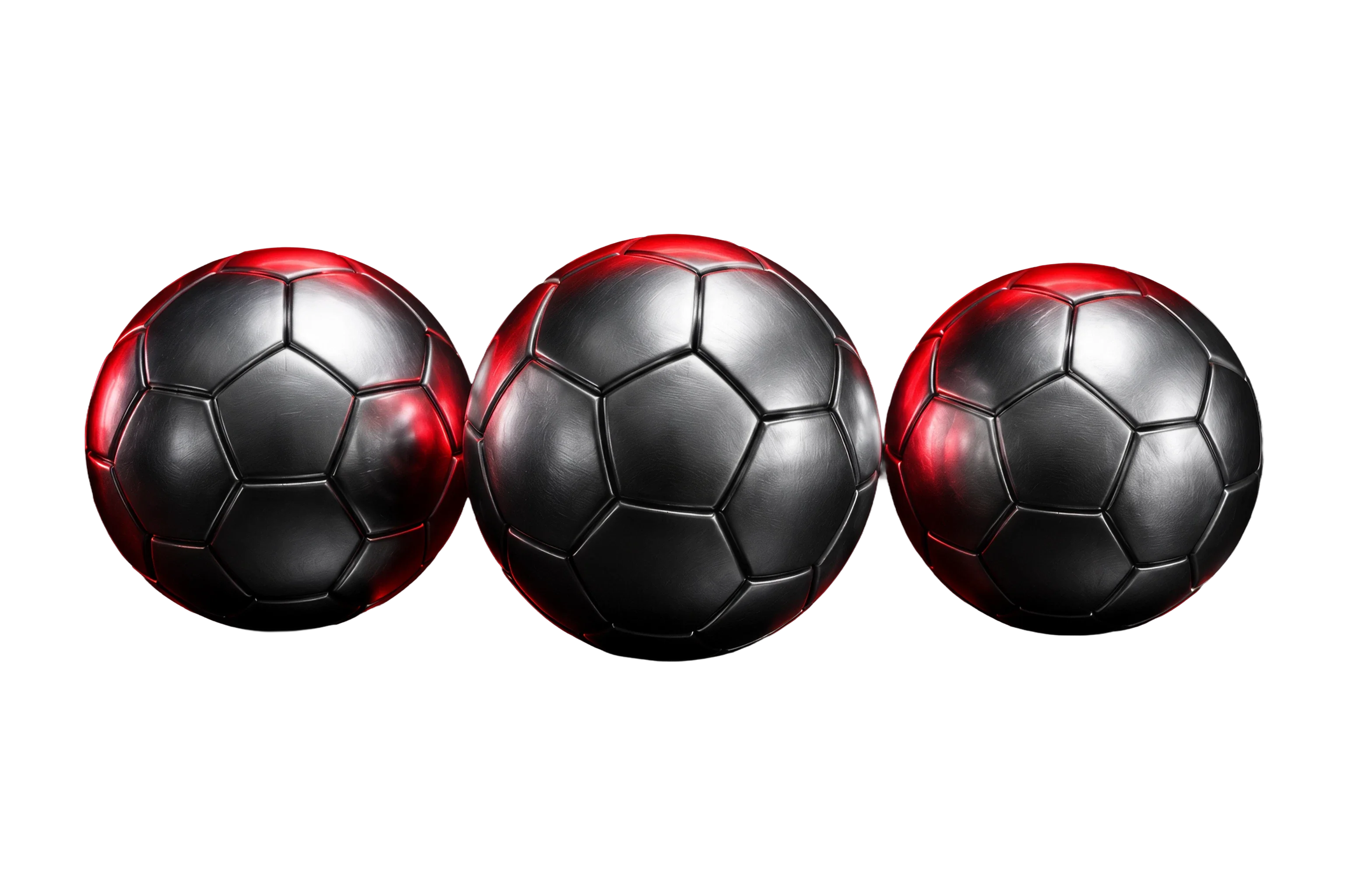 Three chrome footballs with red highlights